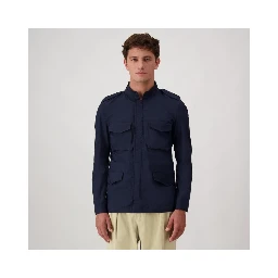 Navy Blue Cotton Full-Length Jacket