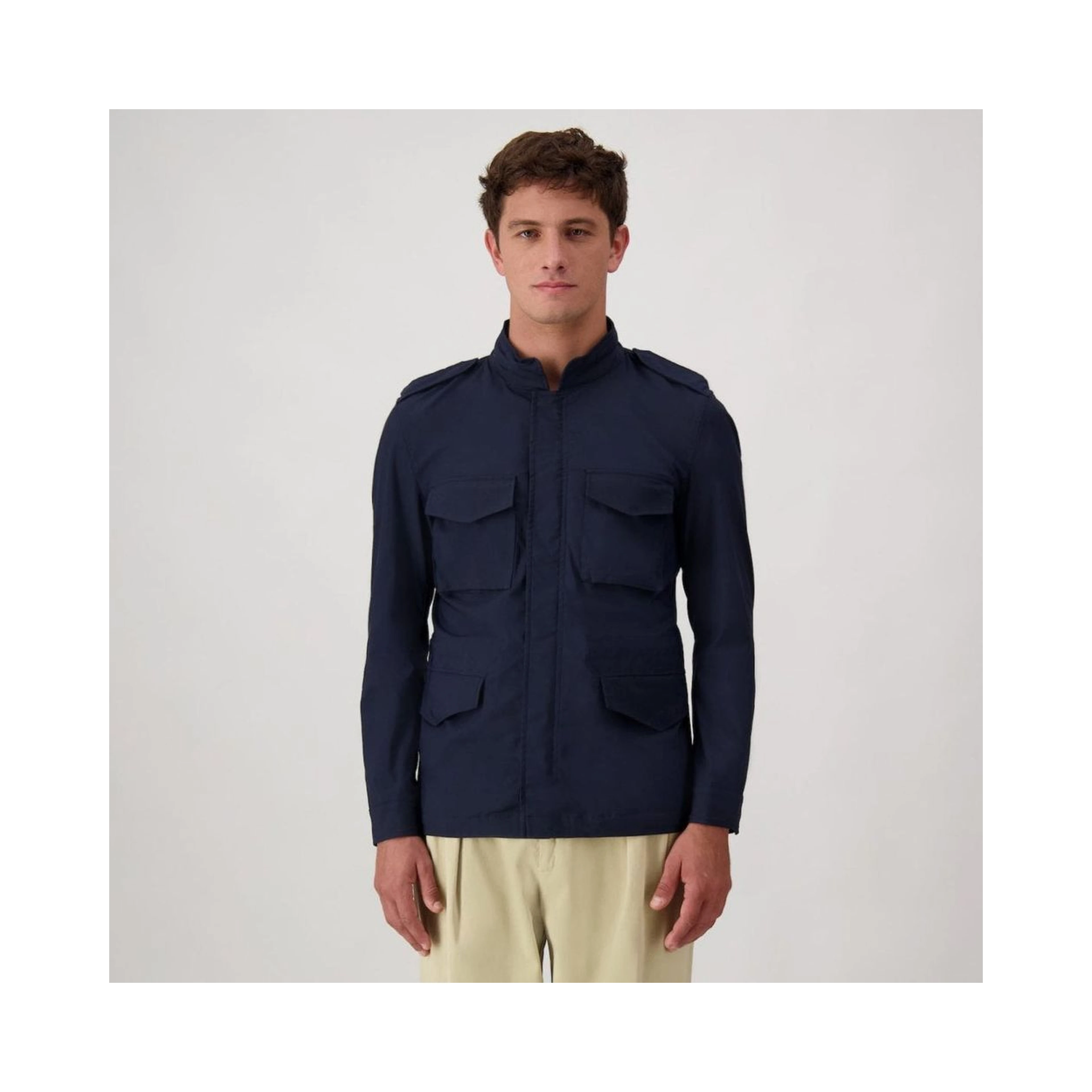 Navy Blue Cotton Full-Length Jacket