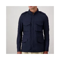 Navy Blue Cotton Full-Length Jacket