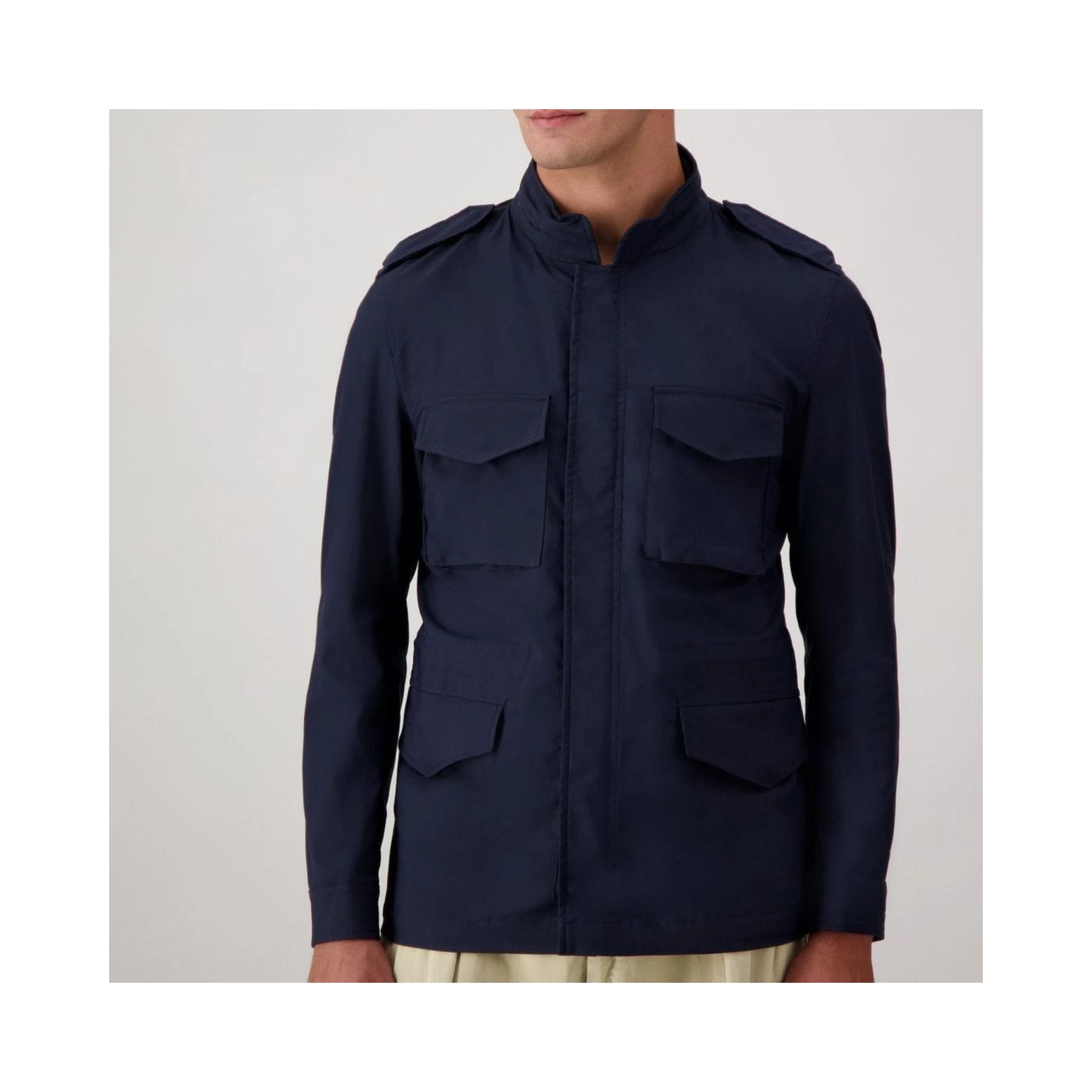 Navy Blue Cotton Full-Length Jacket
