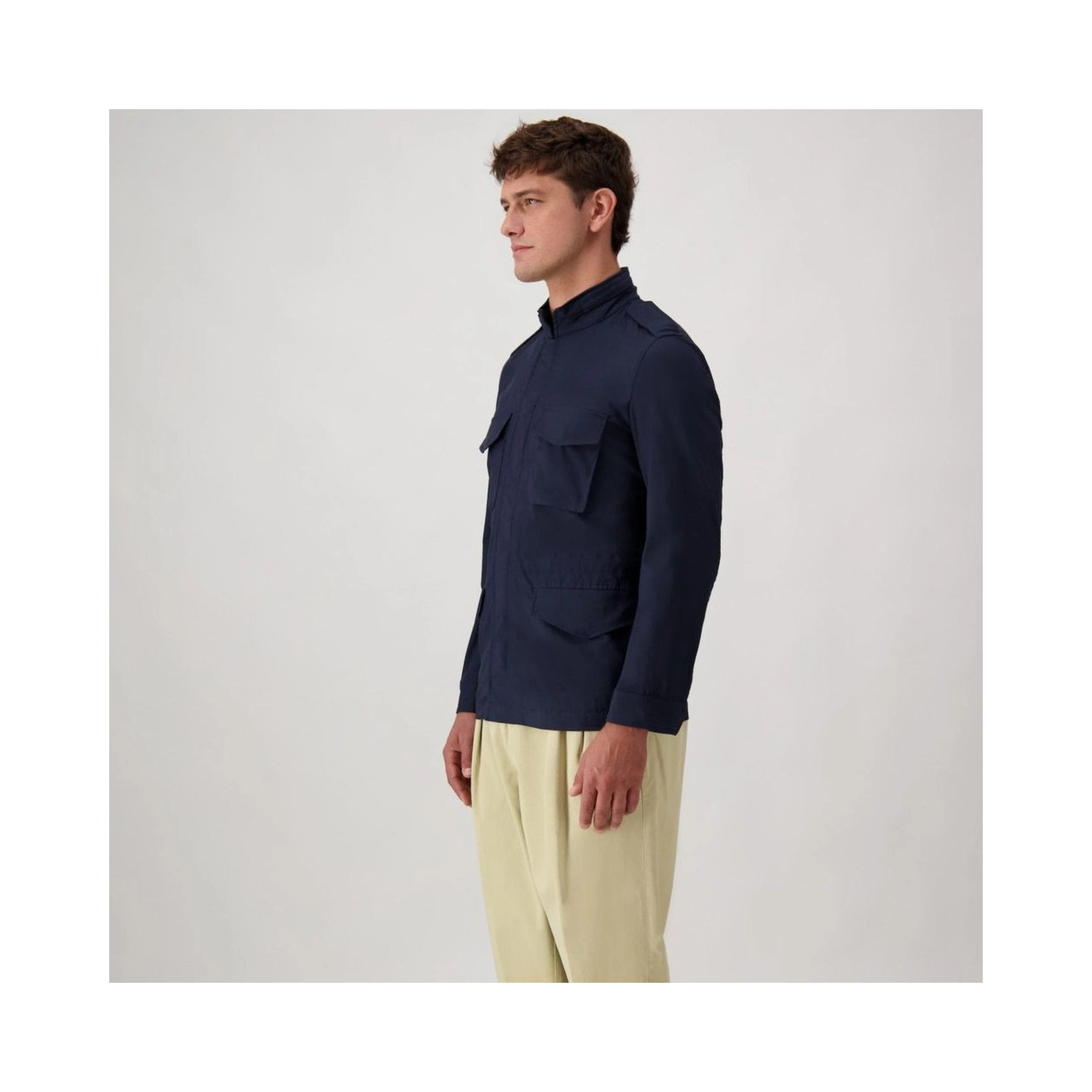 Navy Blue Cotton Full-Length Jacket
