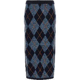 Blue Viscose Midi Skirt