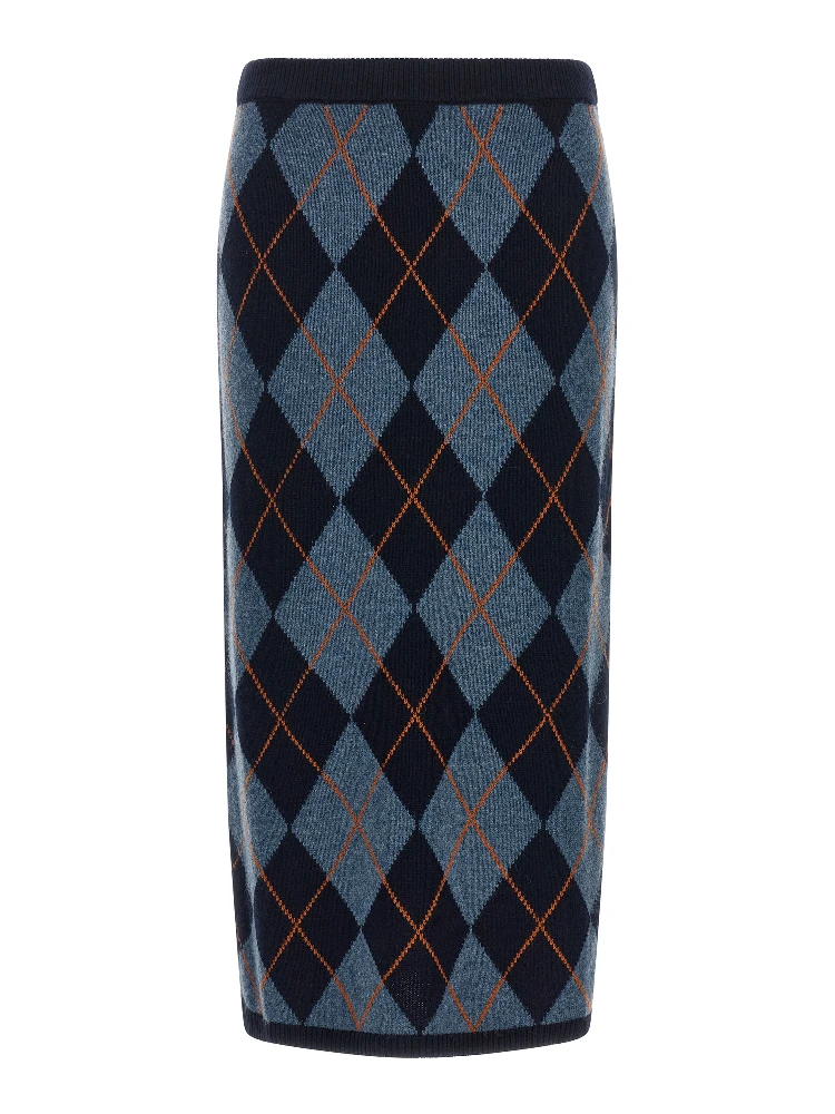 Blue Viscose Midi Skirt