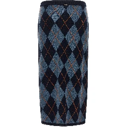 Blue Viscose Midi Skirt