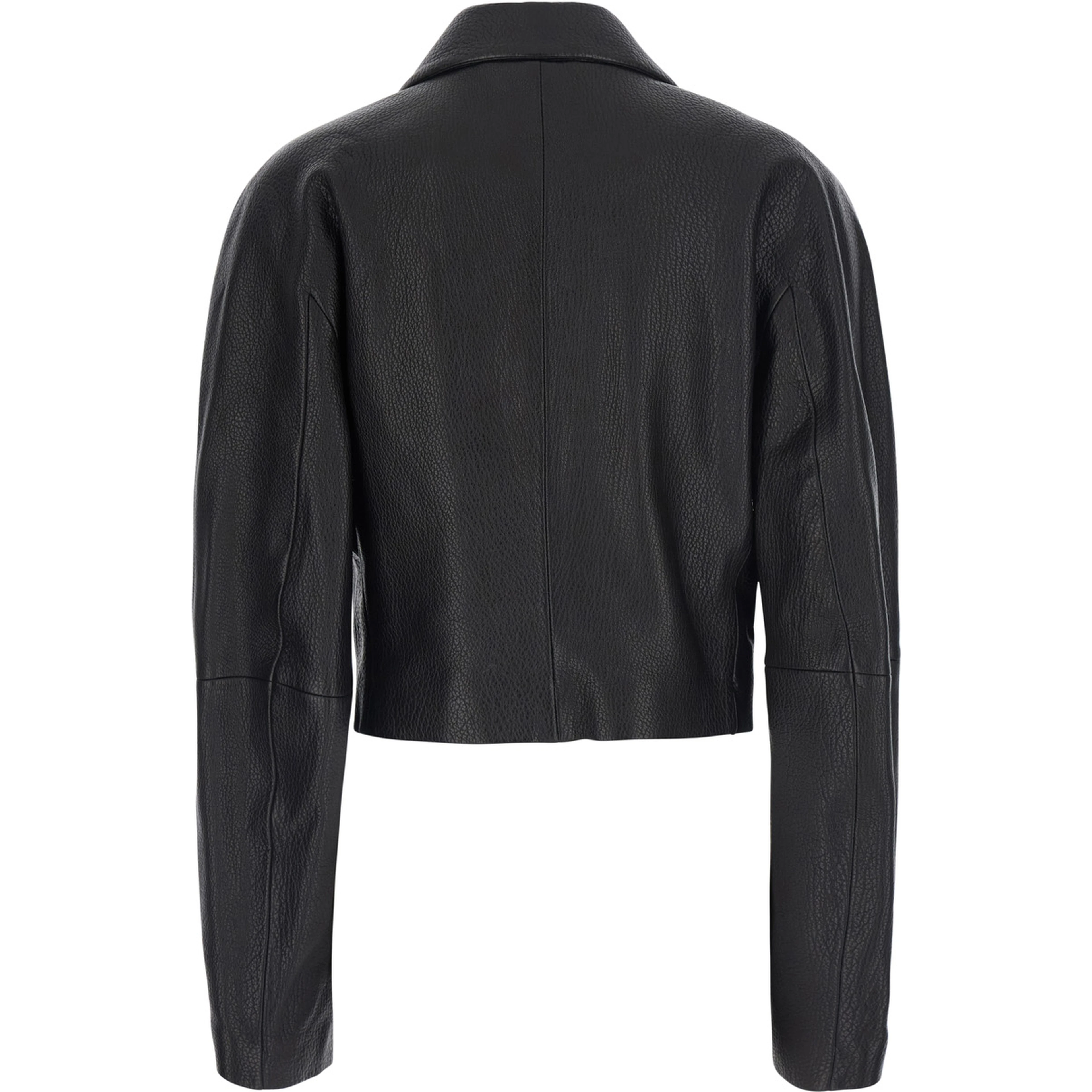 Black Cropped Jacket with Classic collar in Leather for Women