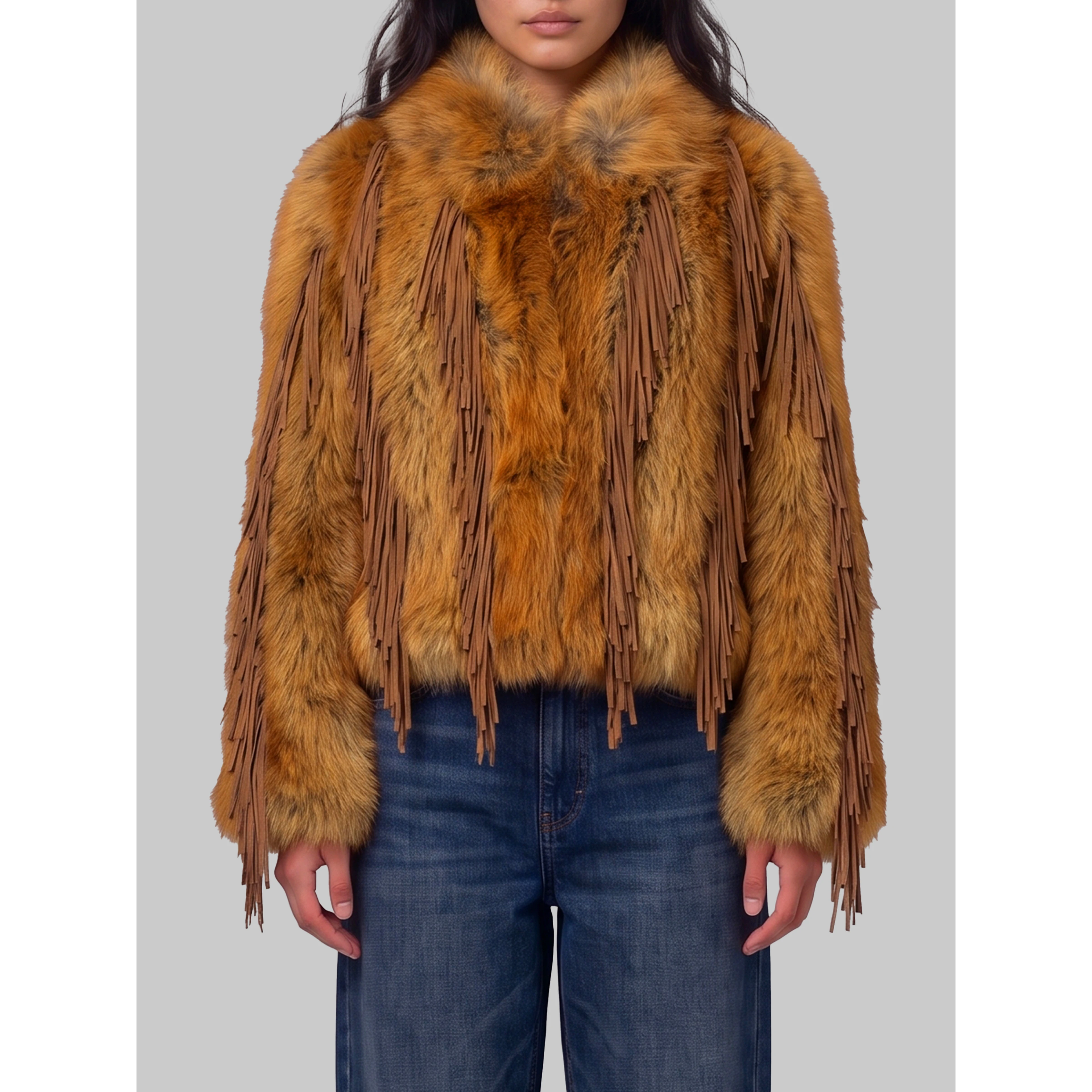 Faux fur jacket with fringe