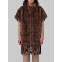 Faux fur cape with fringe