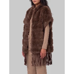 Faux fur cape with fringe