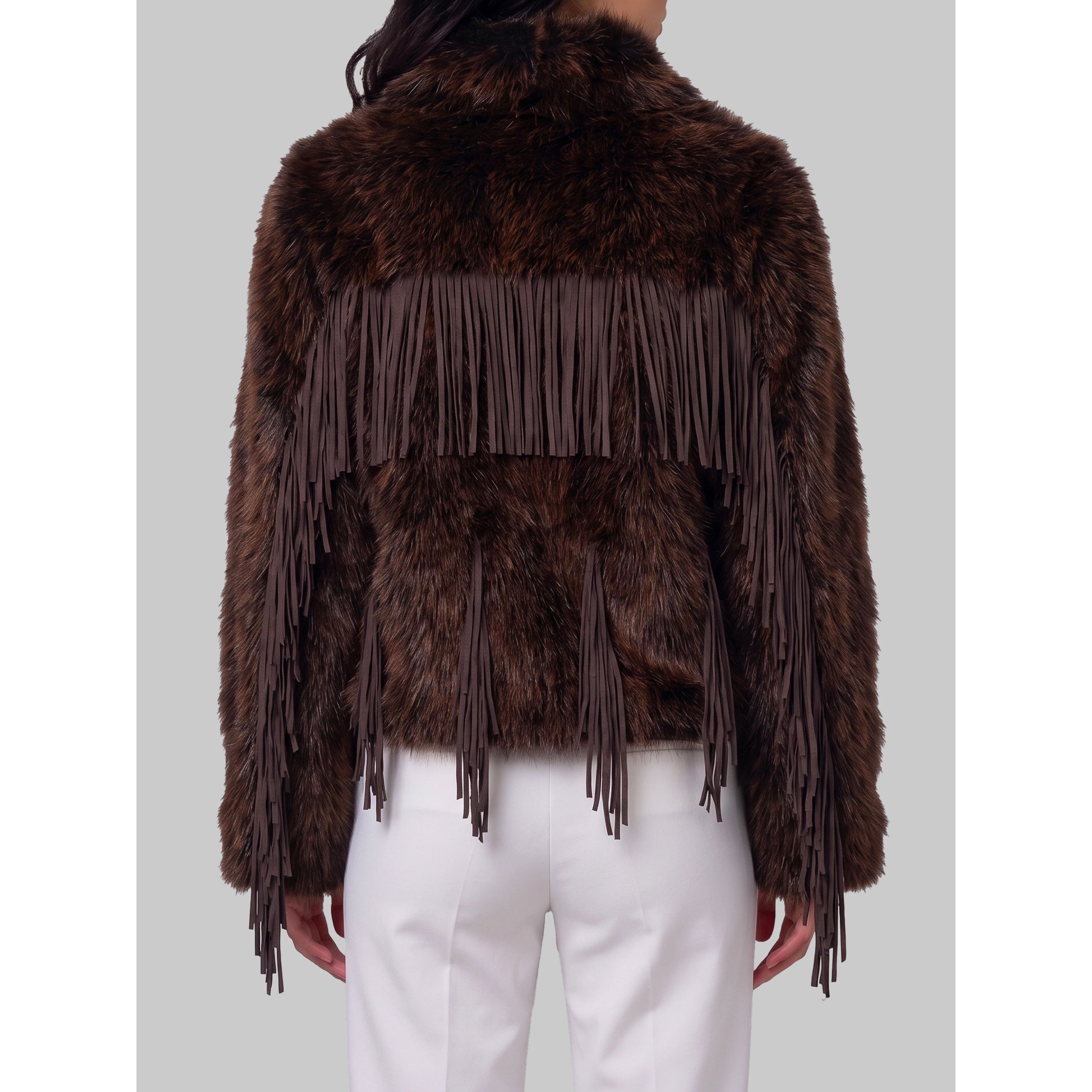 Faux fur jacket with fringe