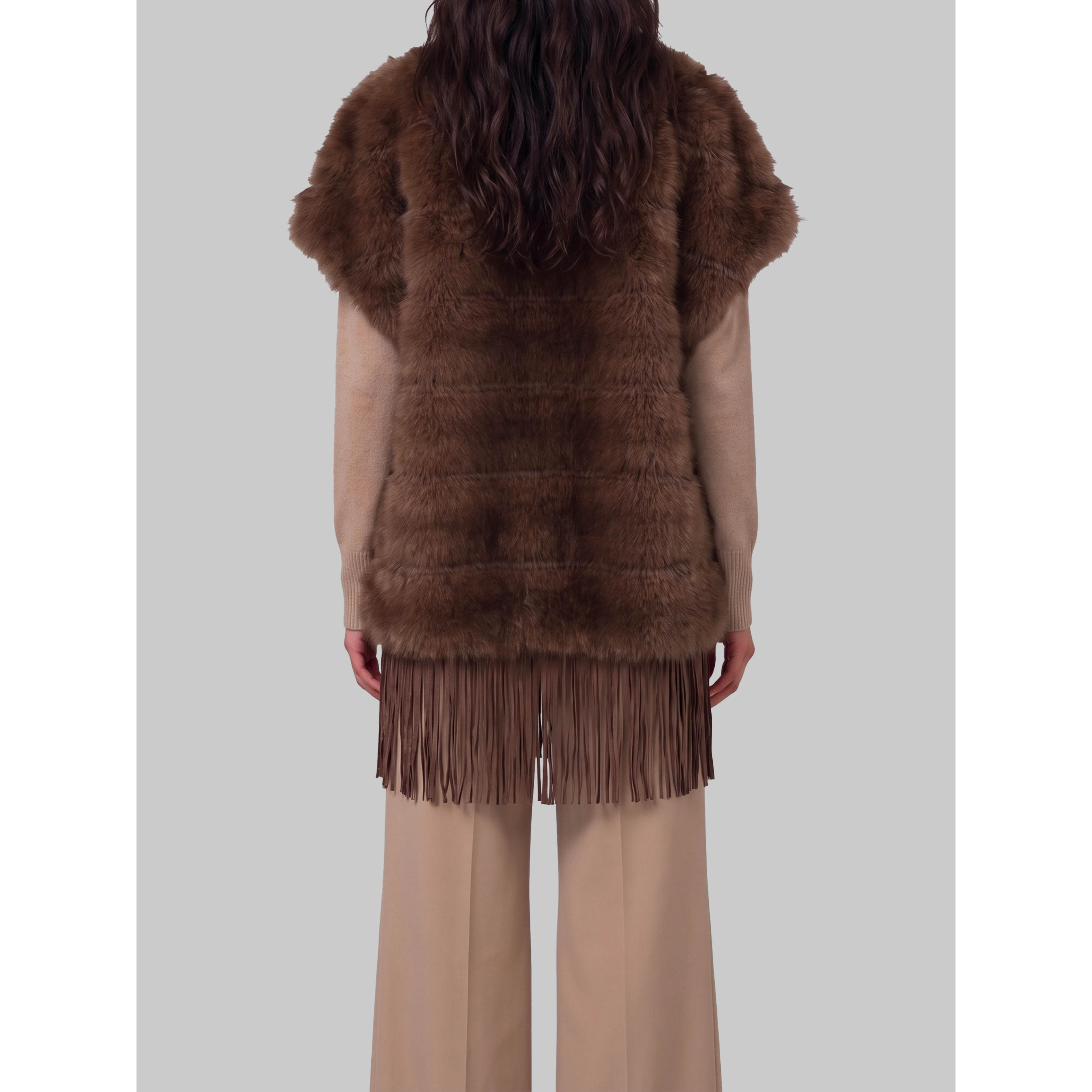 Faux fur cape with fringe