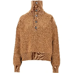 Buttoned high-neck wool sweater