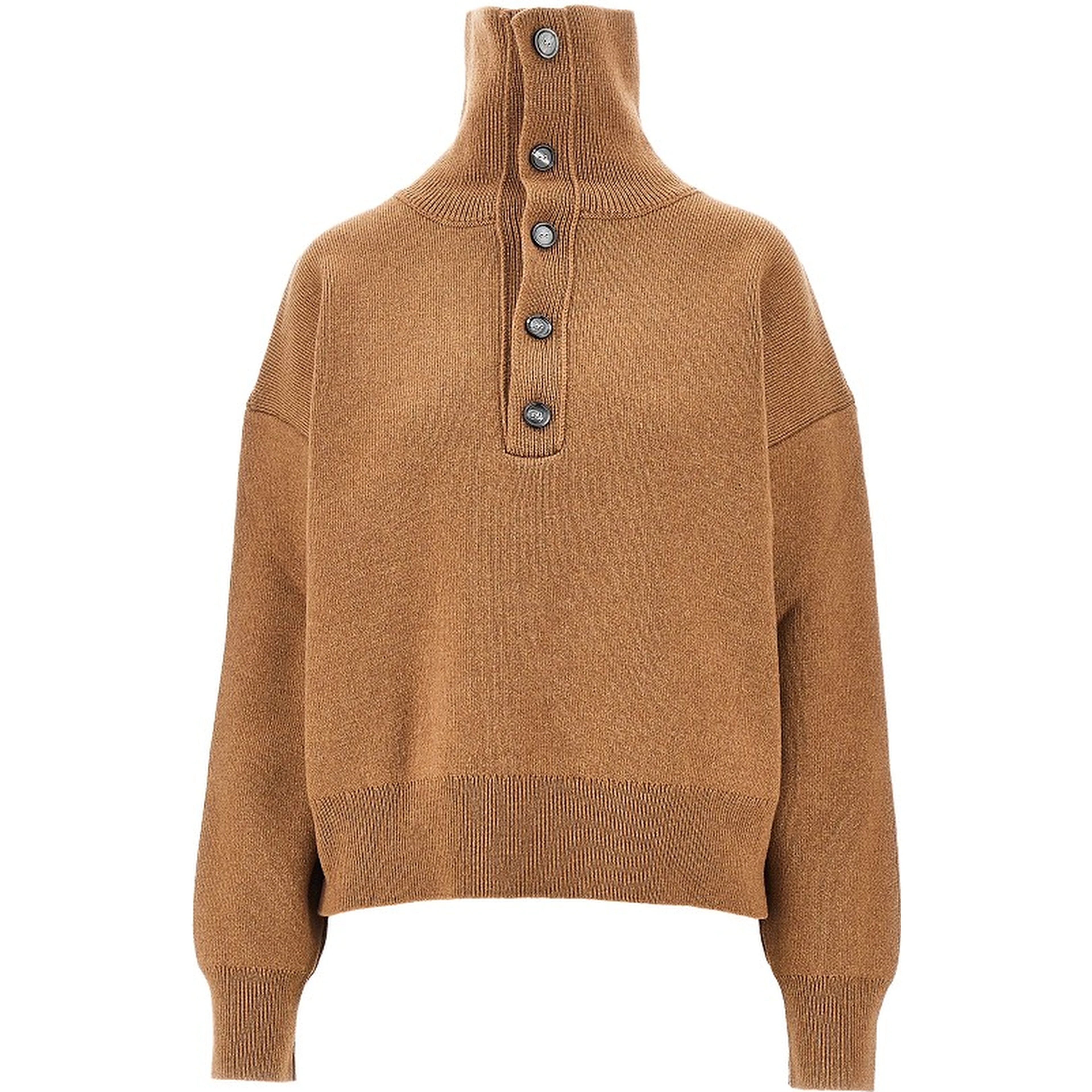 Buttoned high-neck wool sweater