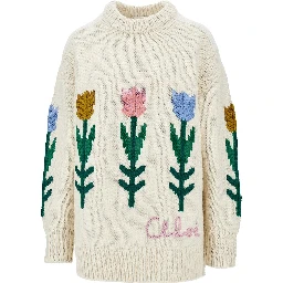Flowers intarsia oversized wool sweater