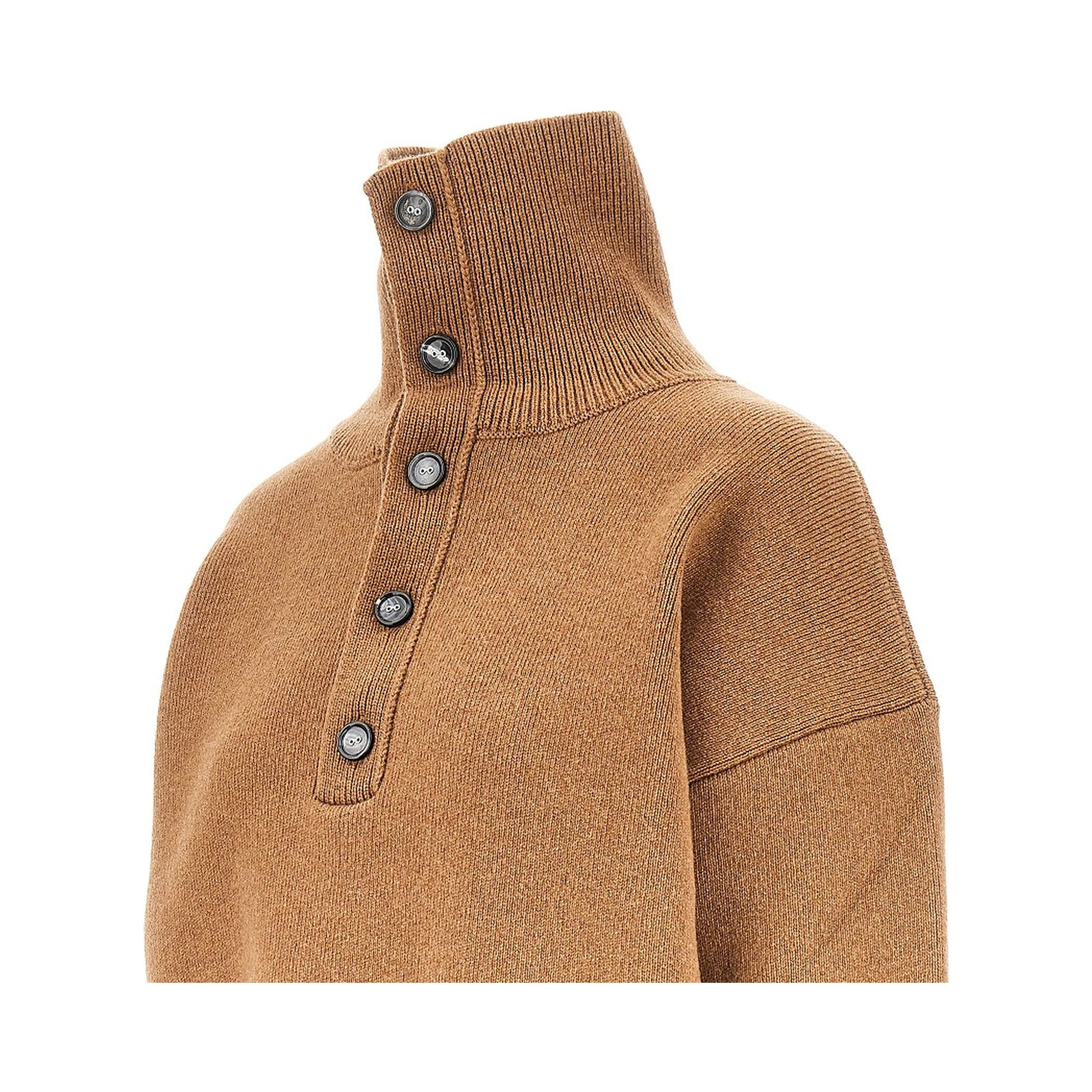 Buttoned high-neck wool sweater