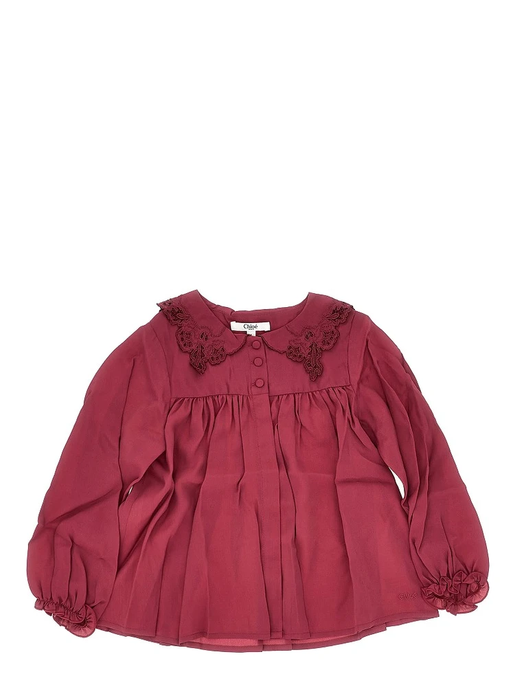 Silk-blend shirt with embroidered collar