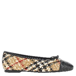 Check bouclé and leather Highgate ballerinas