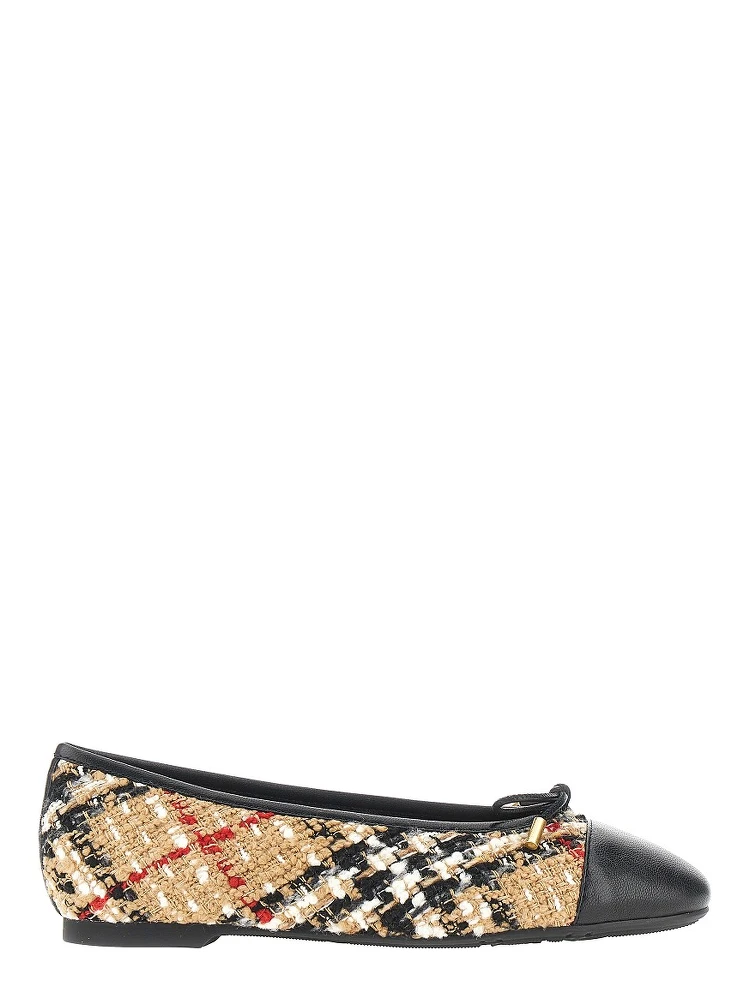 Check bouclé and leather Highgate ballerinas