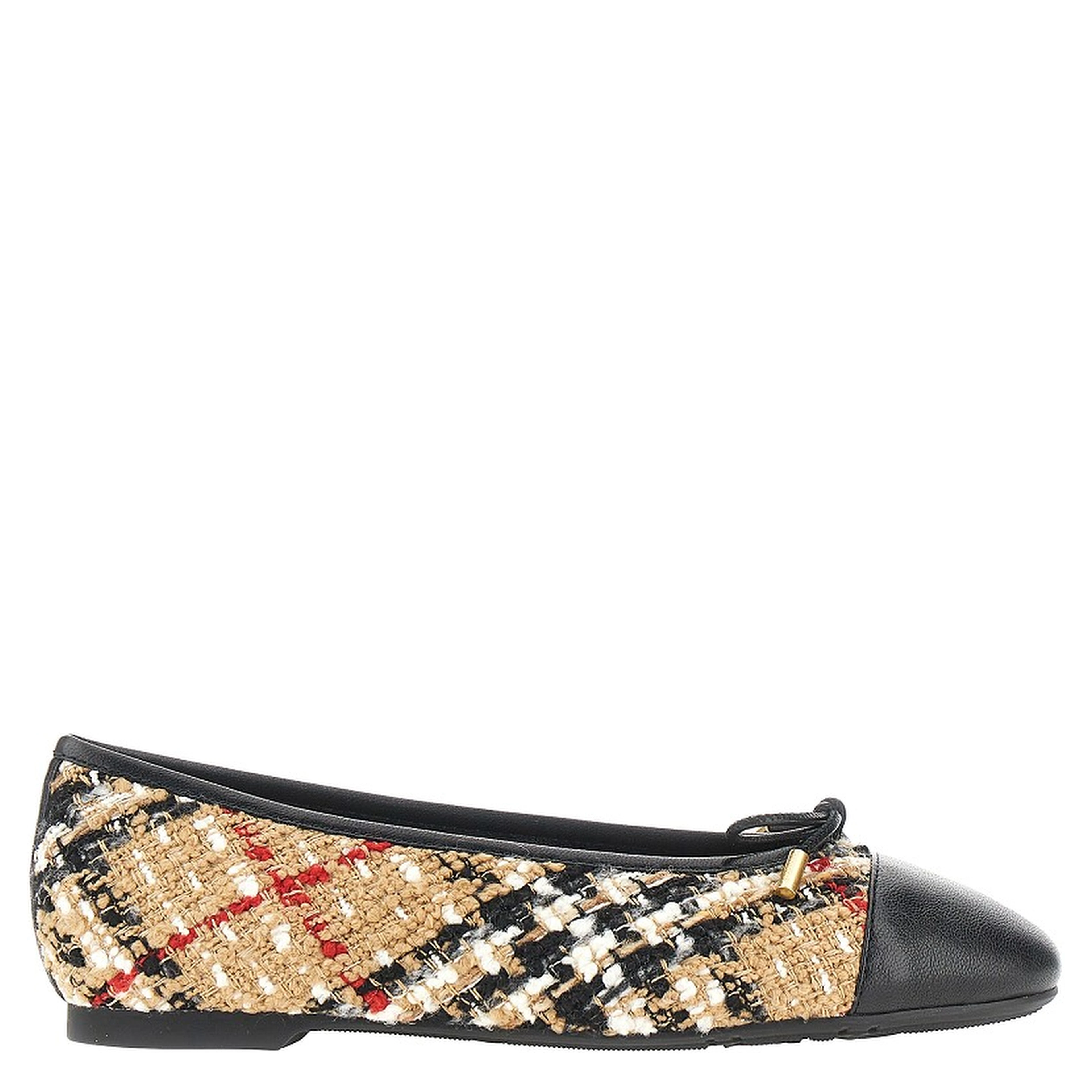Check bouclé and leather Highgate ballerinas