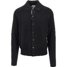 Wool cardigan with Check trimming