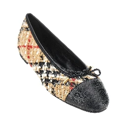 Check bouclé and leather Highgate ballerinas