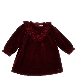 Velvet mini dress with embroidered frill