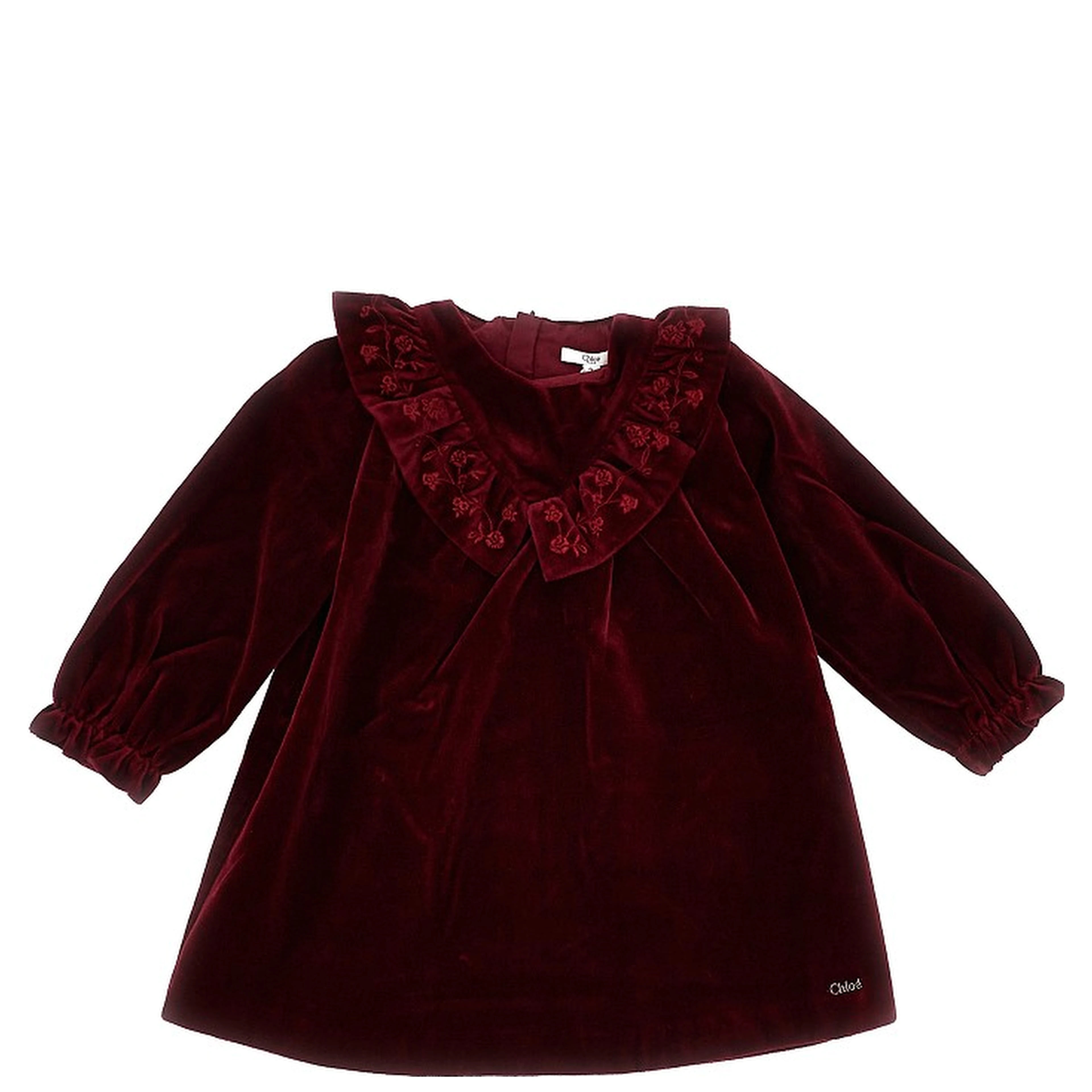 Velvet mini dress with embroidered frill
