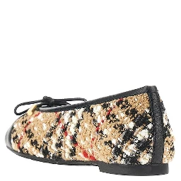 Check bouclé and leather Highgate ballerinas