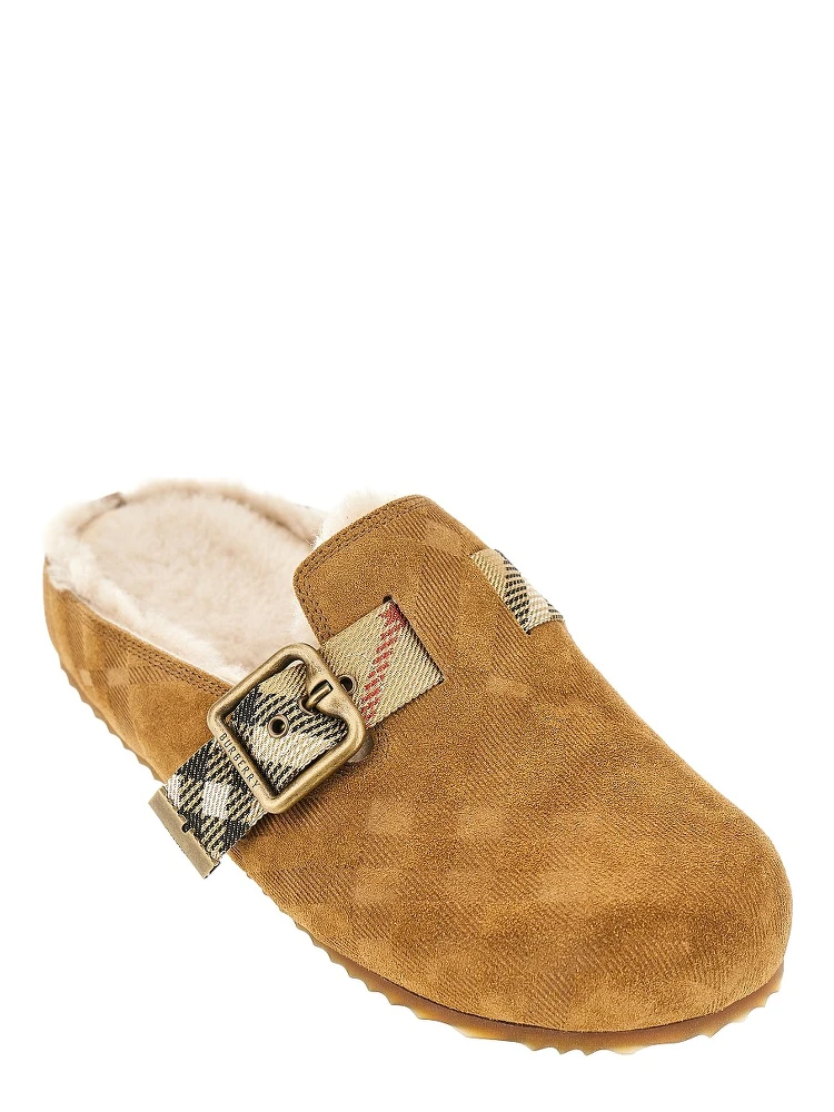 Check suede leather 'Urchin' clogs alternative
