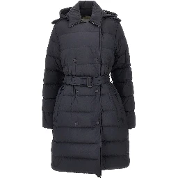 Knee-length down jacket with belt