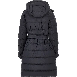 Knee-length down jacket with belt