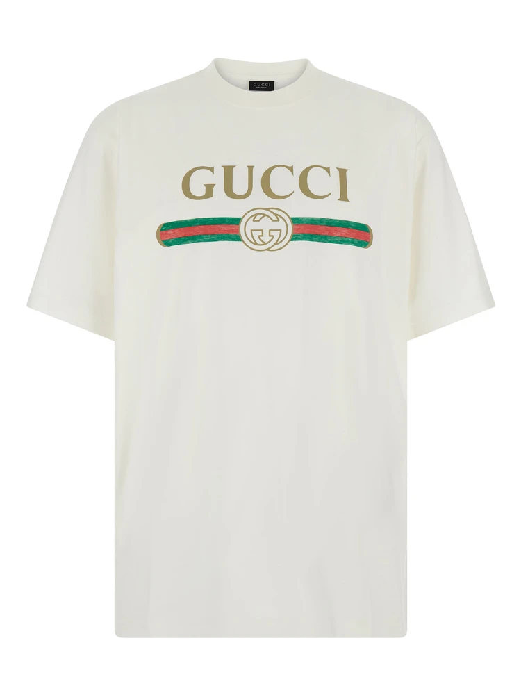 White T-Shirt LOGO FAKE with Logo Print on the Front in Cotton for Women