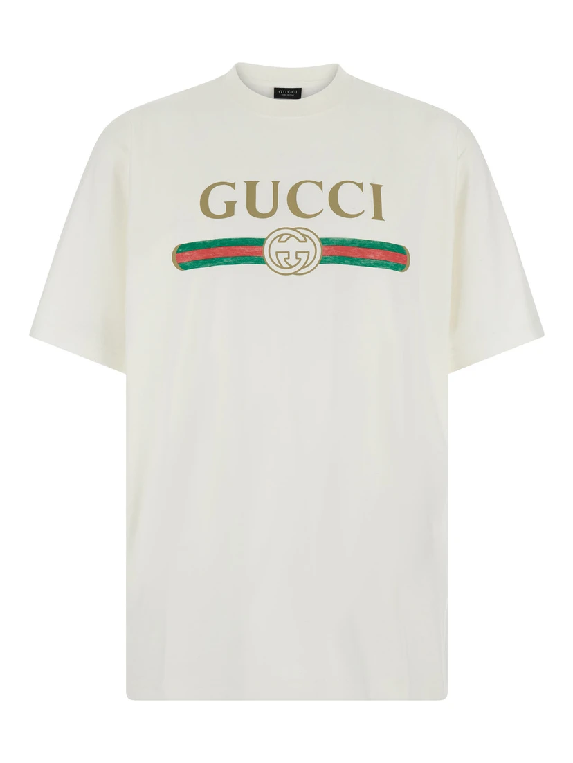 White T-Shirt LOGO FAKE with Logo Print on the Front in Cotton for Women