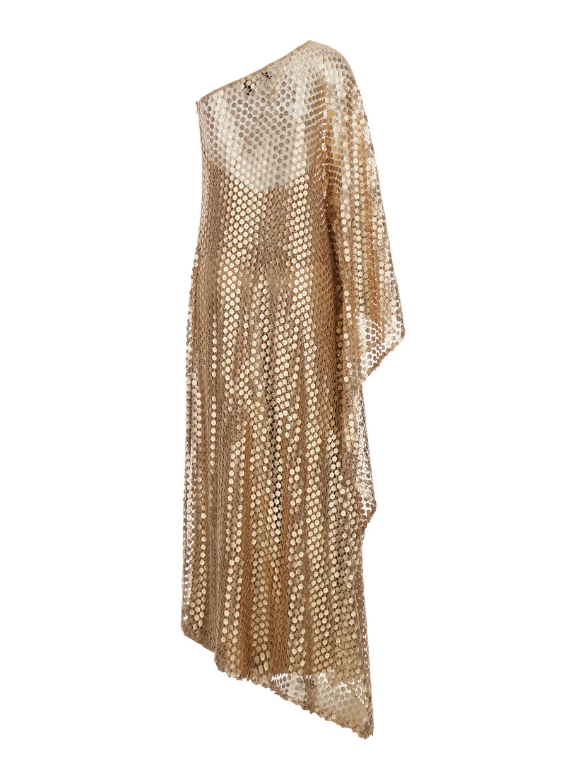 brown Long dress with all-over sequins in fabric for women