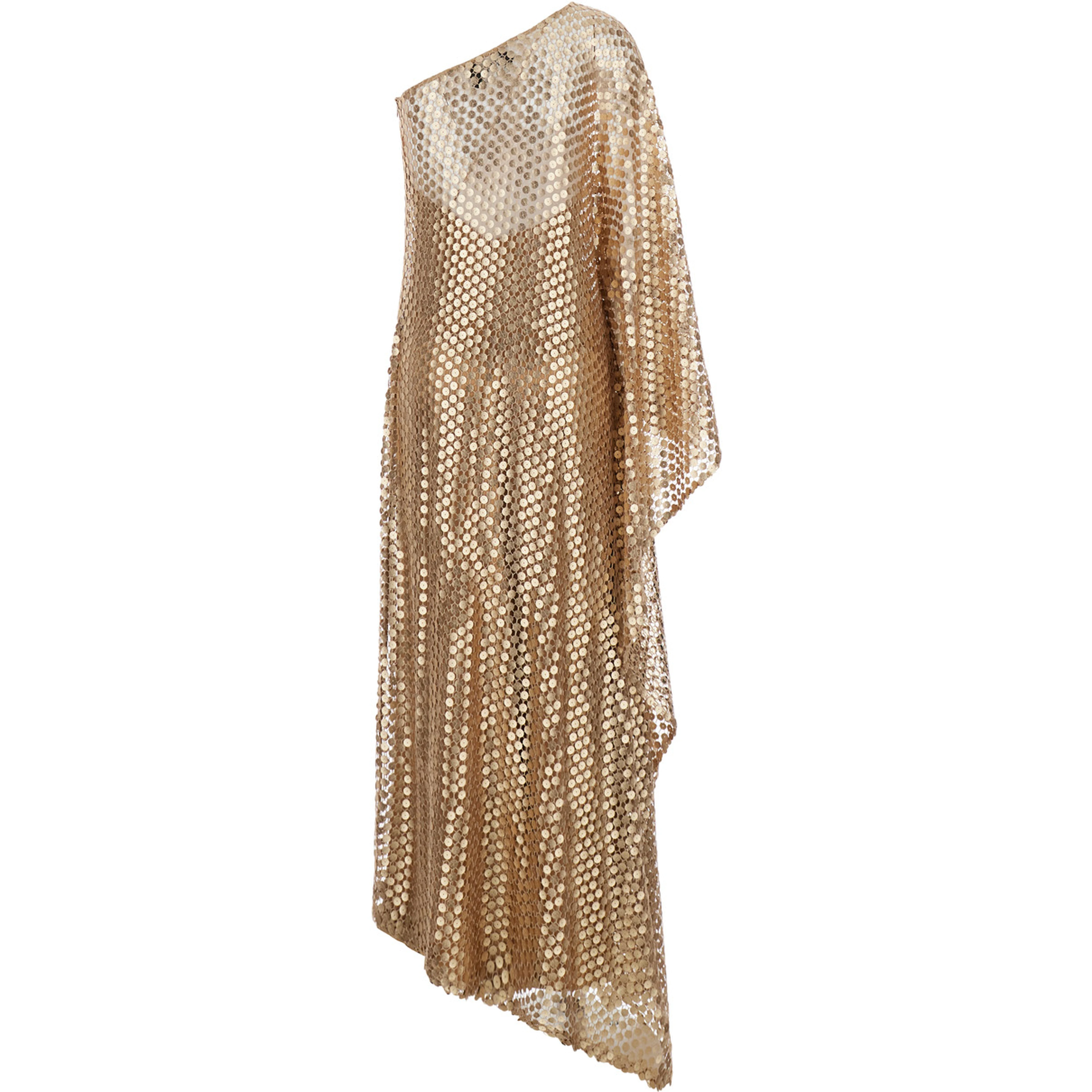 brown Long dress with all-over sequins in fabric for women