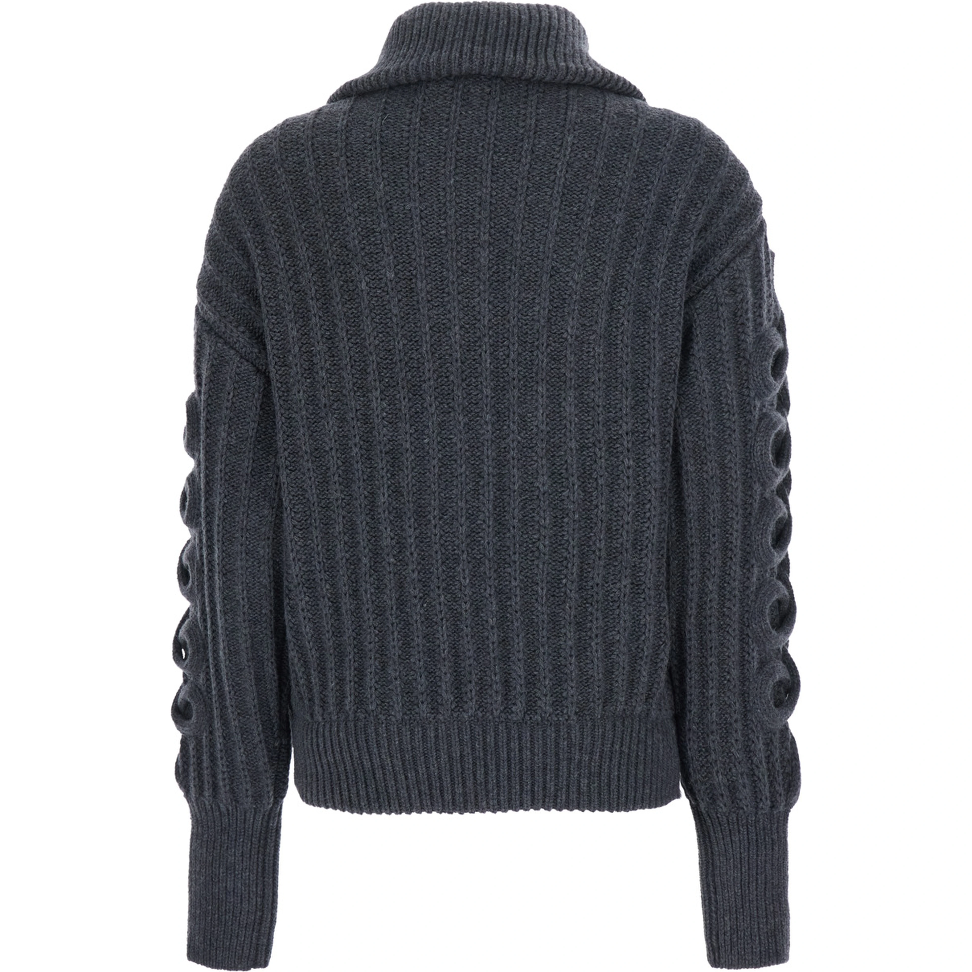 Cardigan in knit with collar and front closure, in wool, gray, unisex