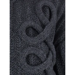 Cardigan in knit with collar and front closure, in wool, gray, unisex