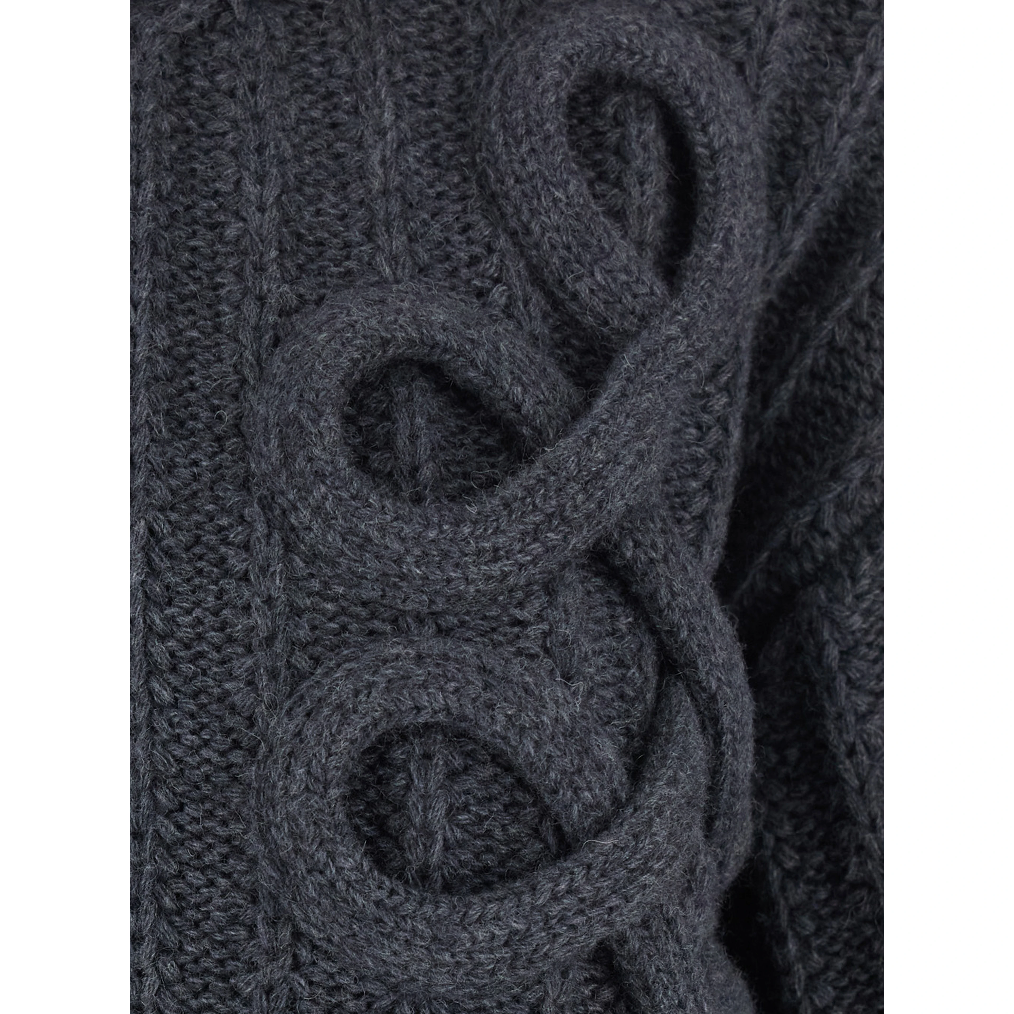 Cardigan in knit with collar and front closure, in wool, gray, unisex