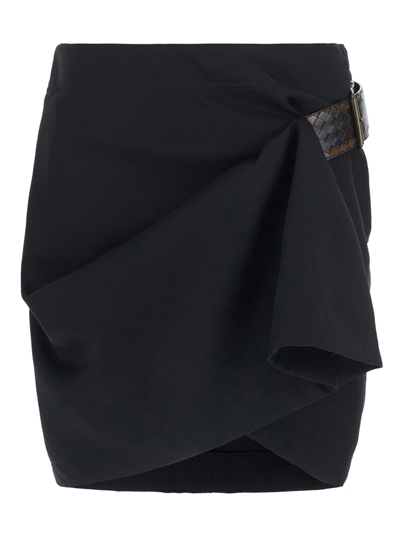 LIGHT WOOL GRAIN DE POUDRE MINI SKIRT INTRECCIO VELT