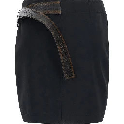 LIGHT WOOL GRAIN DE POUDRE MINI SKIRT INTRECCIO VELT