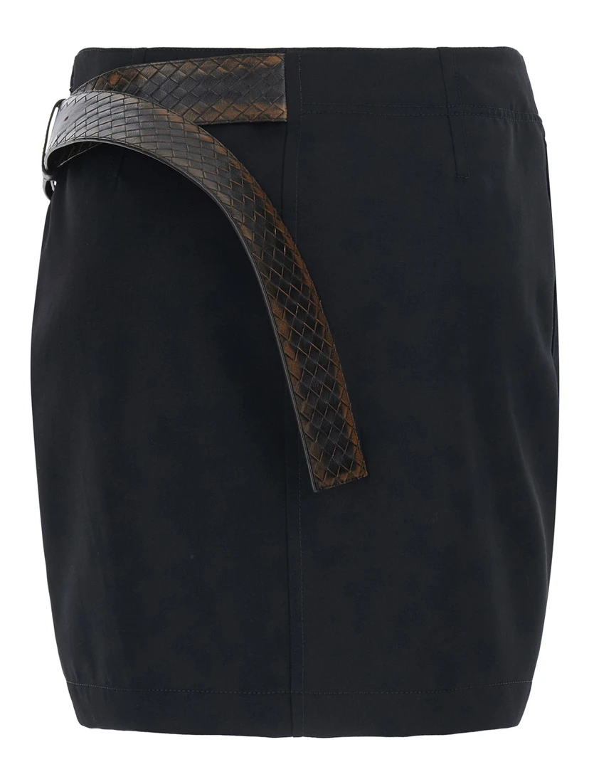 LIGHT WOOL GRAIN DE POUDRE MINI SKIRT INTRECCIO VELT