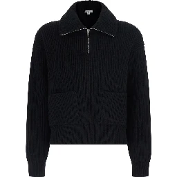 Black cashmere wool V-neck trucker jumper for women