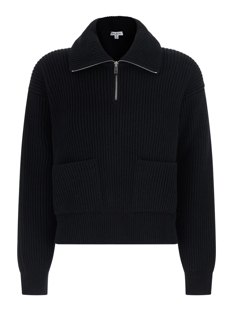 Black cashmere wool V-neck trucker jumper for women