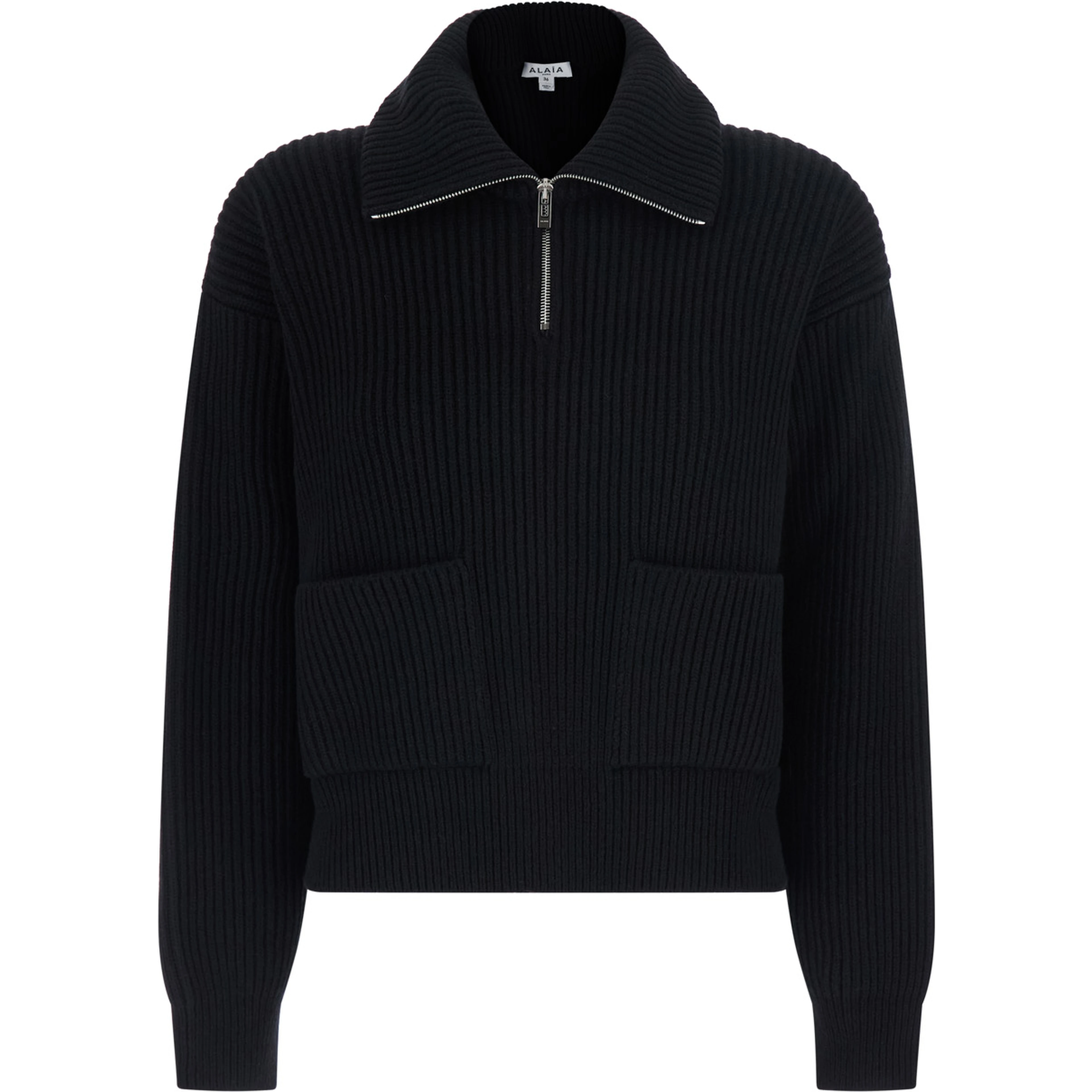 Black cashmere wool V-neck trucker jumper for women