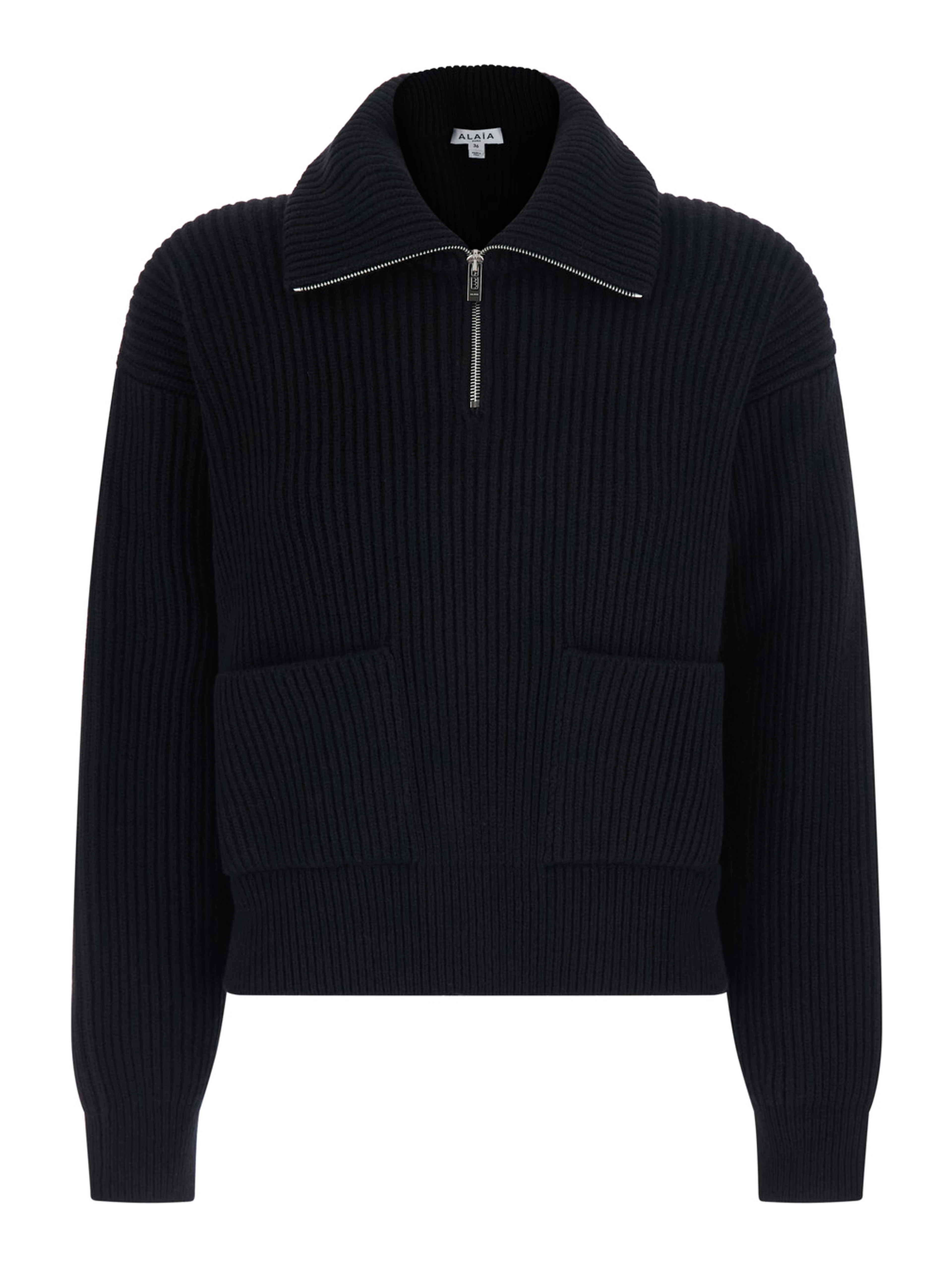 Black cashmere wool V-neck trucker jumper for women