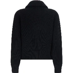 Black cashmere wool V-neck trucker jumper for women