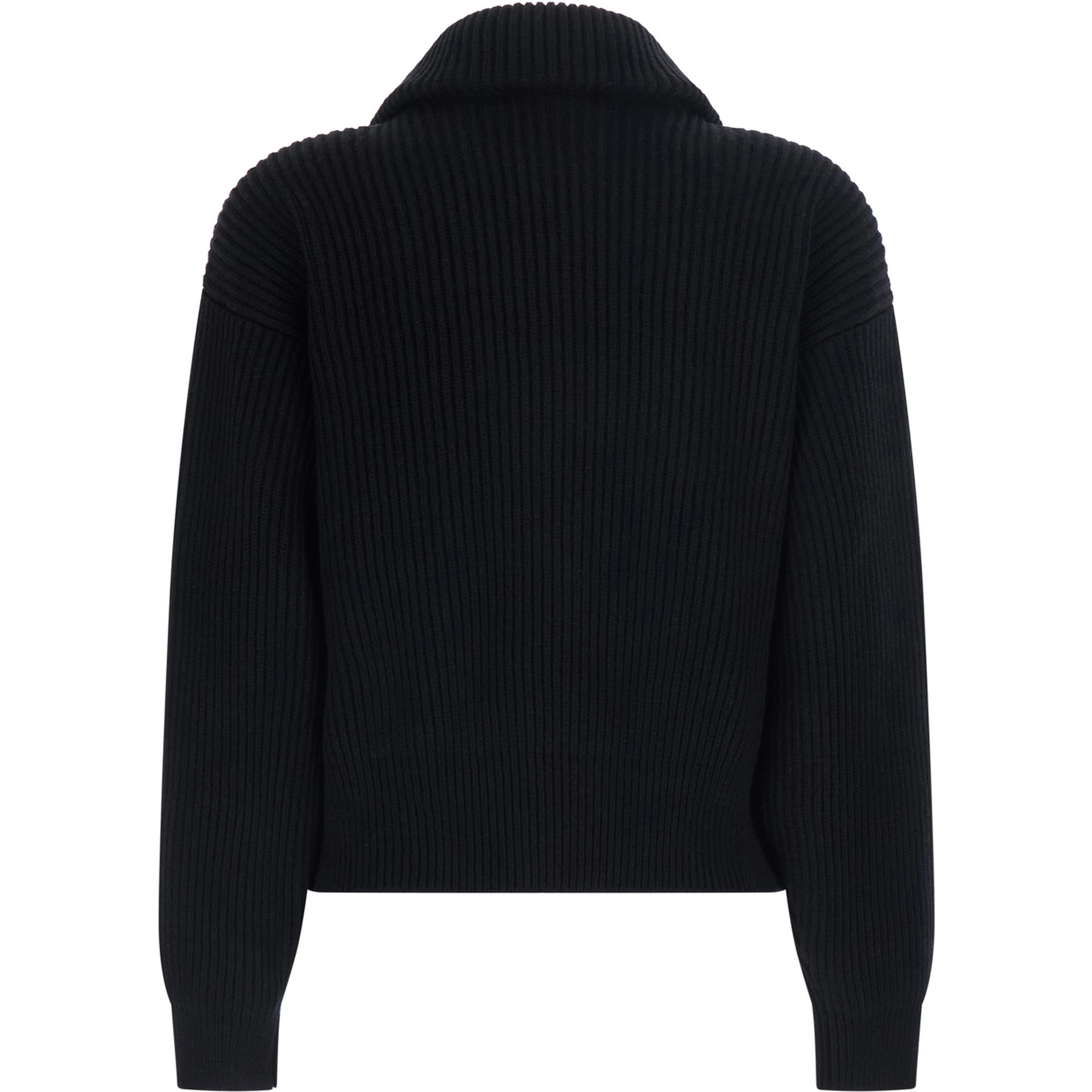 Black cashmere wool V-neck trucker jumper for women