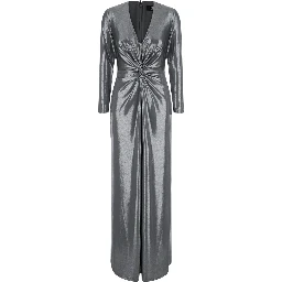 Long dress with V-neck and long sleeves in Tech Fabric gray women