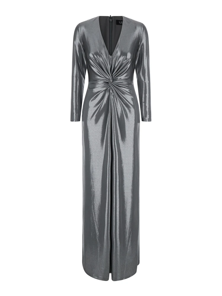 Long dress with V-neck and long sleeves in Tech Fabric gray women