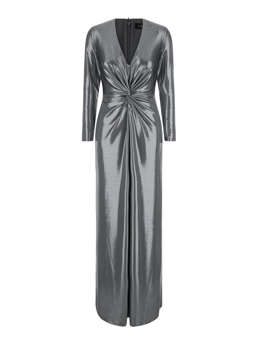 Long dress with V-neck and long sleeves in Tech Fabric gray women