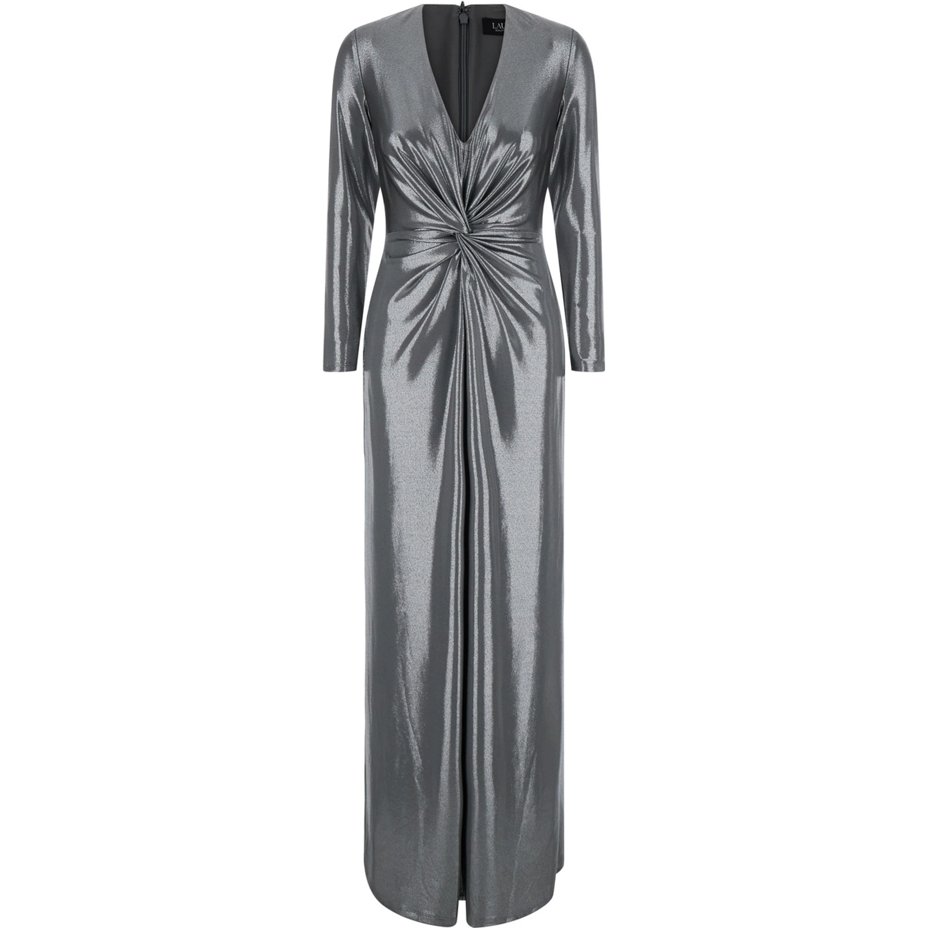 Long dress with V-neck and long sleeves in Tech Fabric gray women